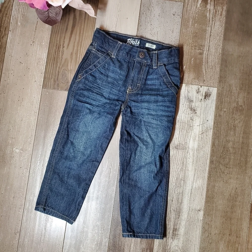 B'gosh Blue Jeans Workwear Straight Dark Wash Blue Size 3T 100% Cotton NWOT